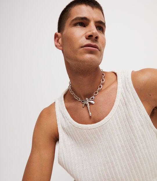 Short link chain necklace with dragonfly, Silver, large